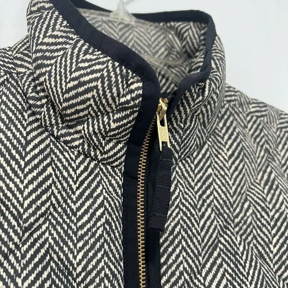 J. Crew Women’s Quilted Down Puffer Vest XS Houndstooth Black White Gold Preppy